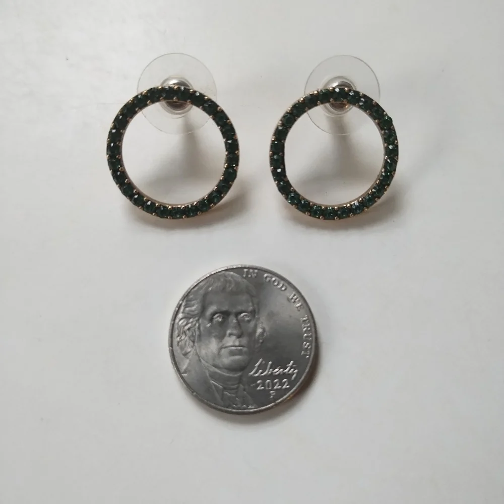 J. Crew Green Crystal Holiday Circle Earrings Studs
